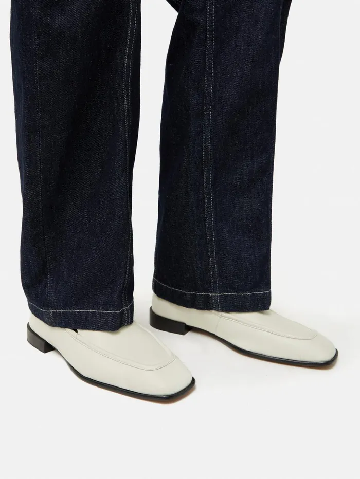 Jigsaw Frame Leather Loafer White Women Flats