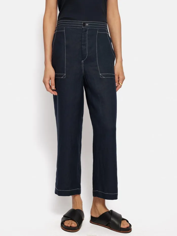 Jigsaw French Linen Cropped Trouser Navy Women Trousers