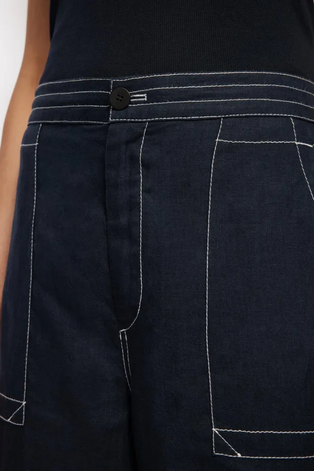 Jigsaw French Linen Cropped Trouser Navy Women Trousers