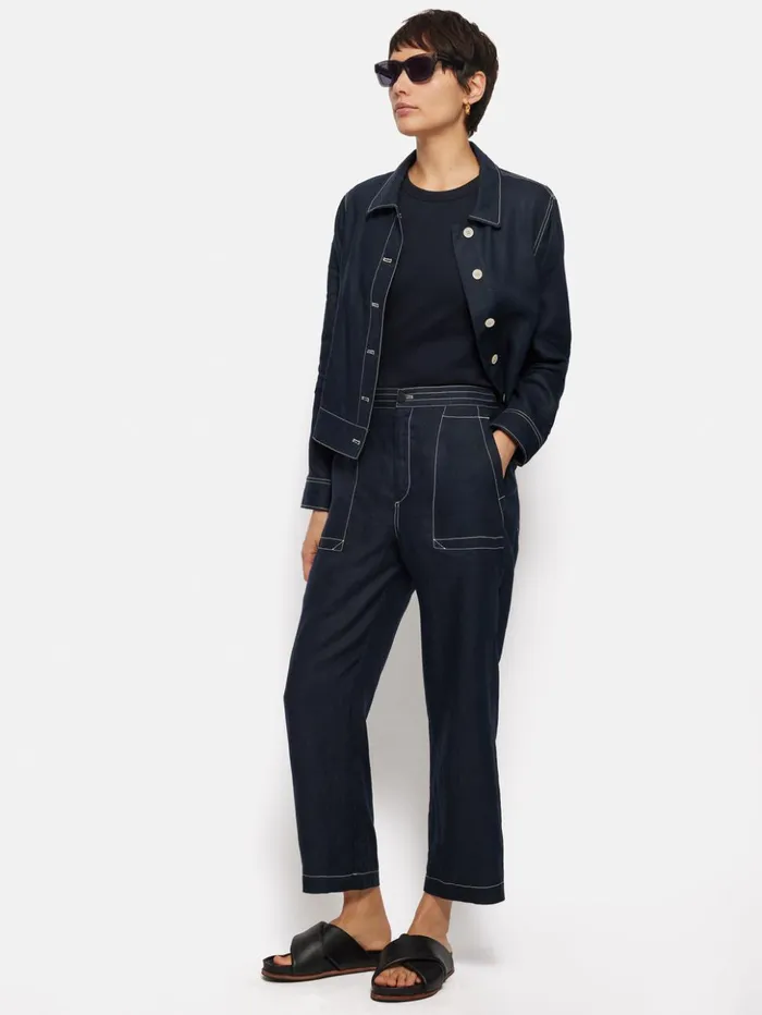 Jigsaw French Linen Cropped Trouser Navy Women Trousers