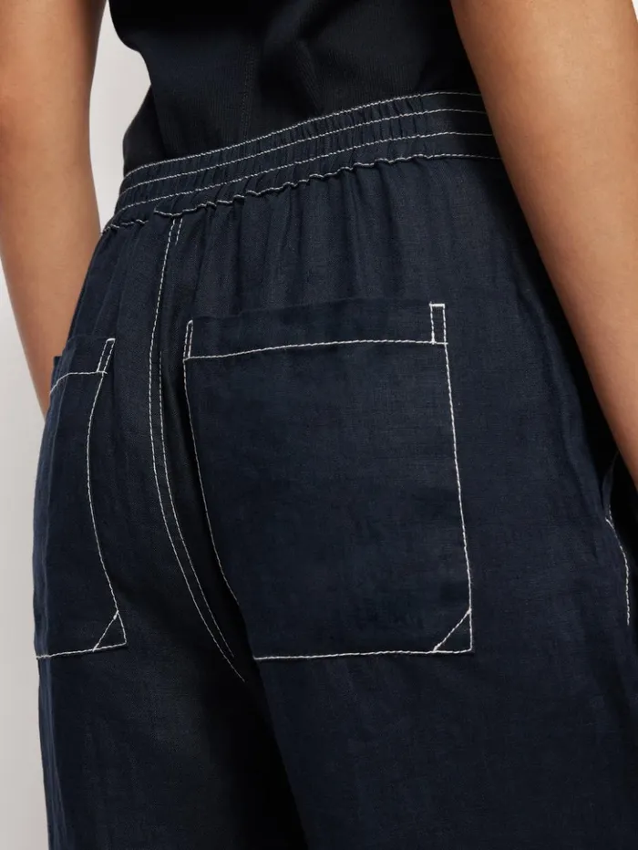Jigsaw French Linen Cropped Trouser Navy Women Trousers