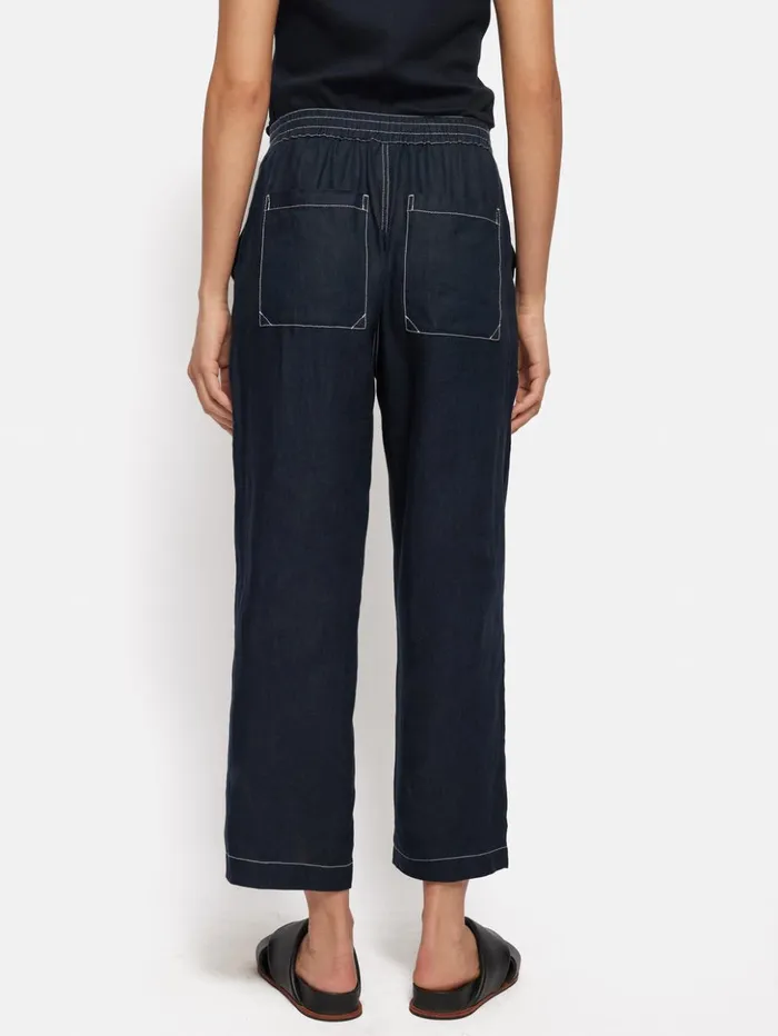 Jigsaw French Linen Cropped Trouser Navy Women Trousers