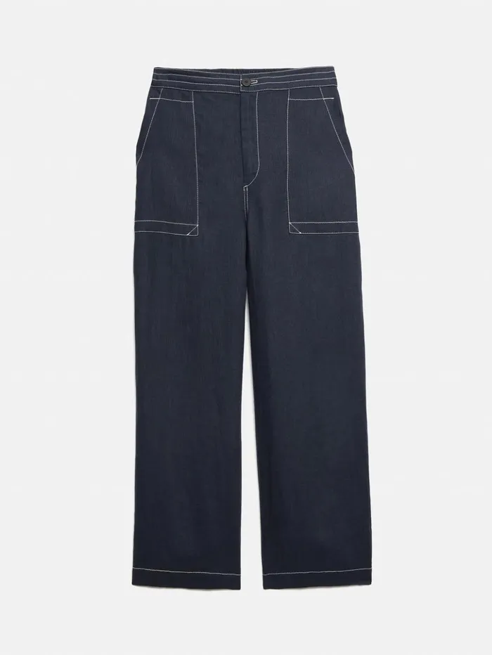 Jigsaw French Linen Cropped Trouser Navy Women Trousers