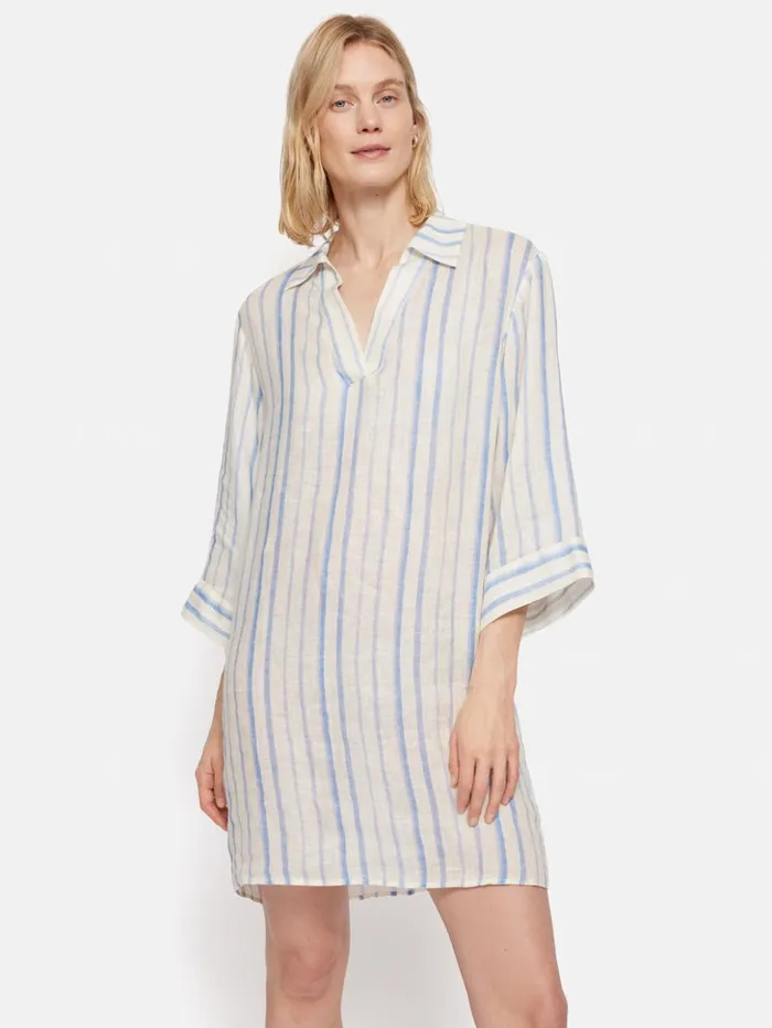 Jigsaw French Linen Stripe Tunic Dress Blue Women Dresses and Jumpsuits
