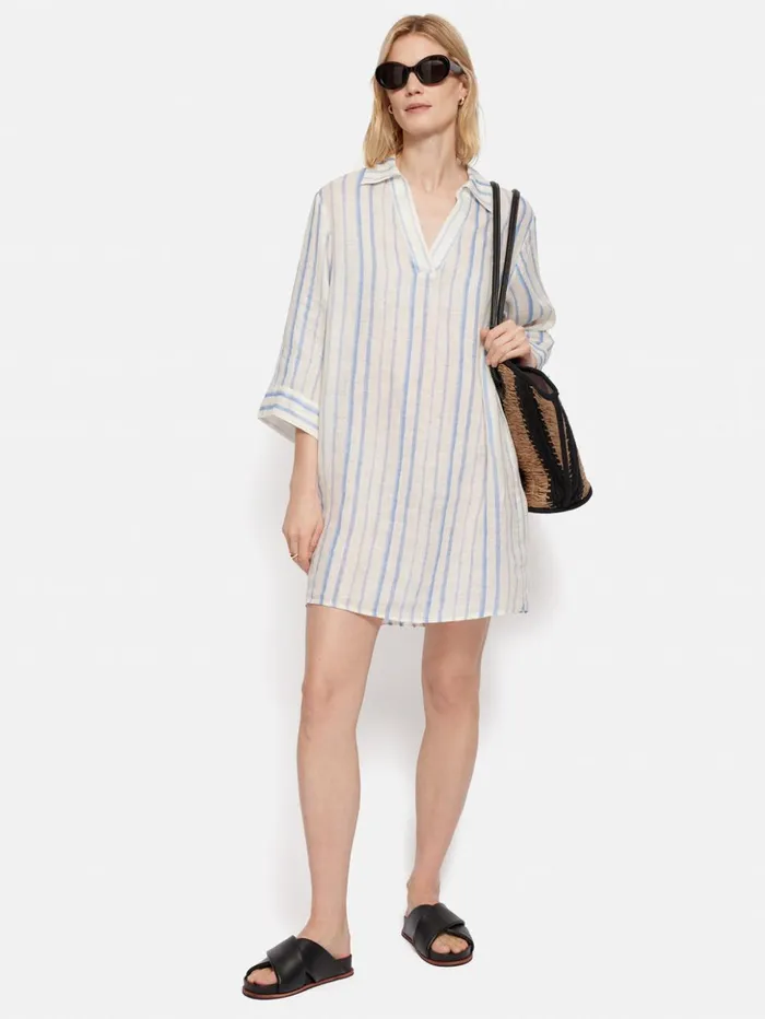 Jigsaw French Linen Stripe Tunic Dress Blue Women Dresses and Jumpsuits