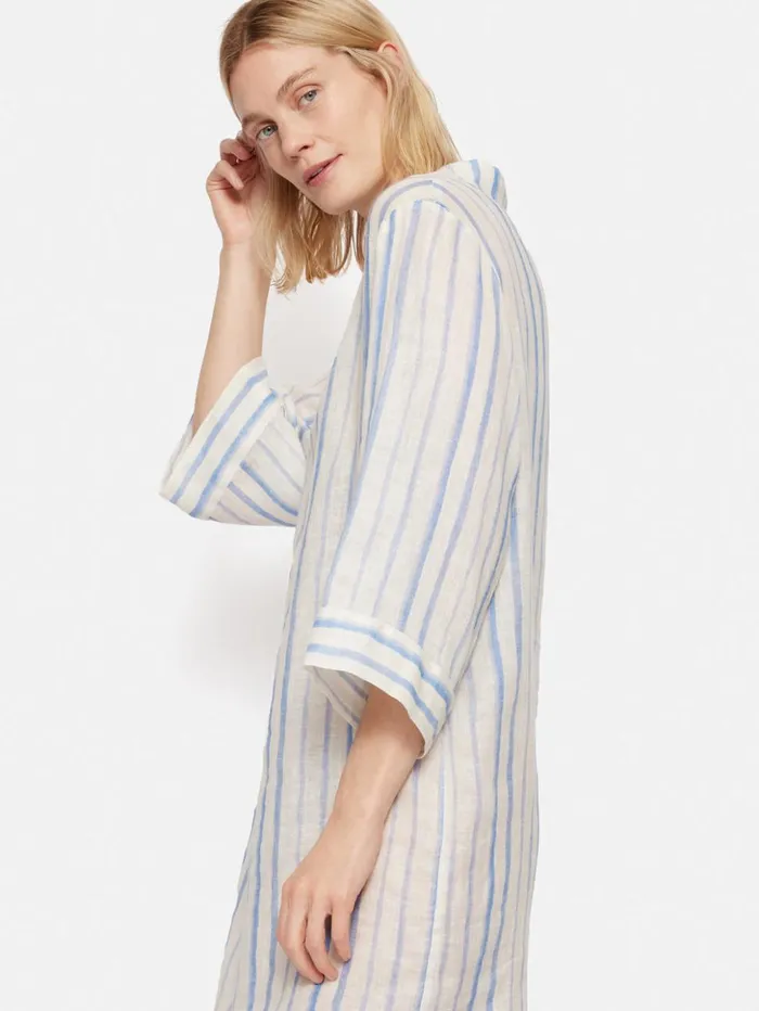 Jigsaw French Linen Stripe Tunic Dress Blue Women Dresses and Jumpsuits