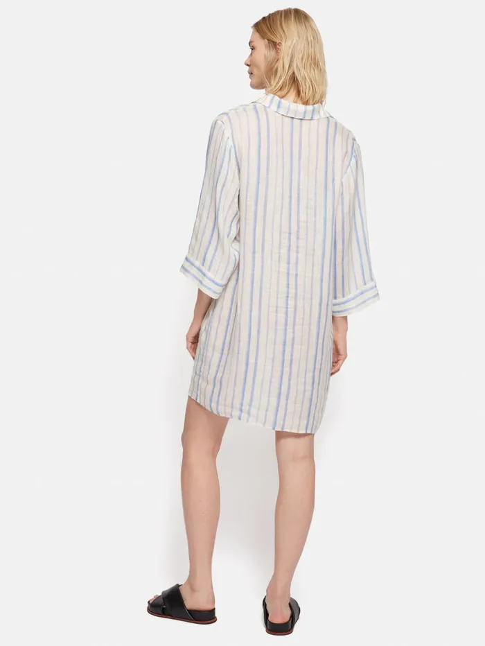 Jigsaw French Linen Stripe Tunic Dress Blue Women Dresses and Jumpsuits