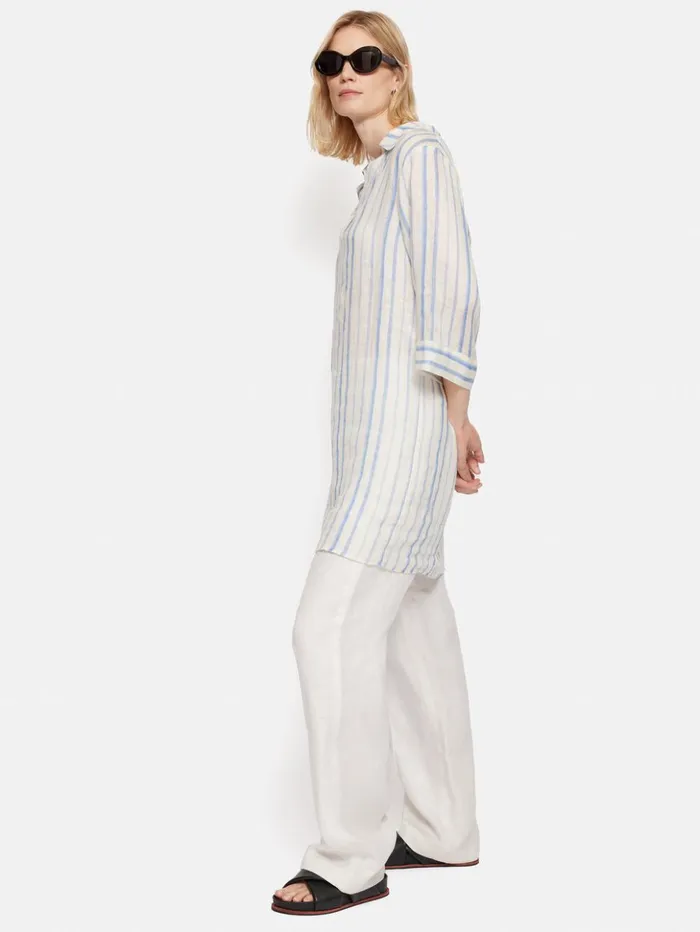 Jigsaw French Linen Stripe Tunic Dress Blue Women Dresses and Jumpsuits