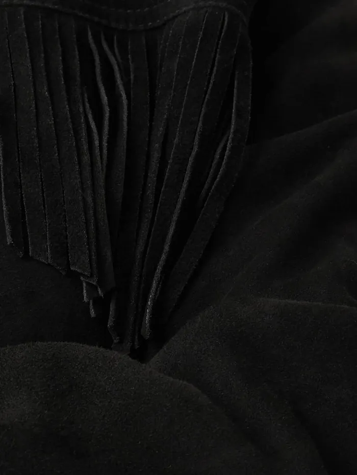 Jigsaw Fringed Suede Jacket Black Women Leather