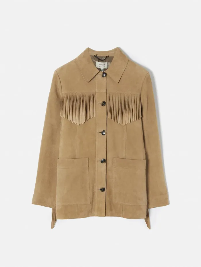 Jigsaw Fringed Suede Jacket Brown Women Leather