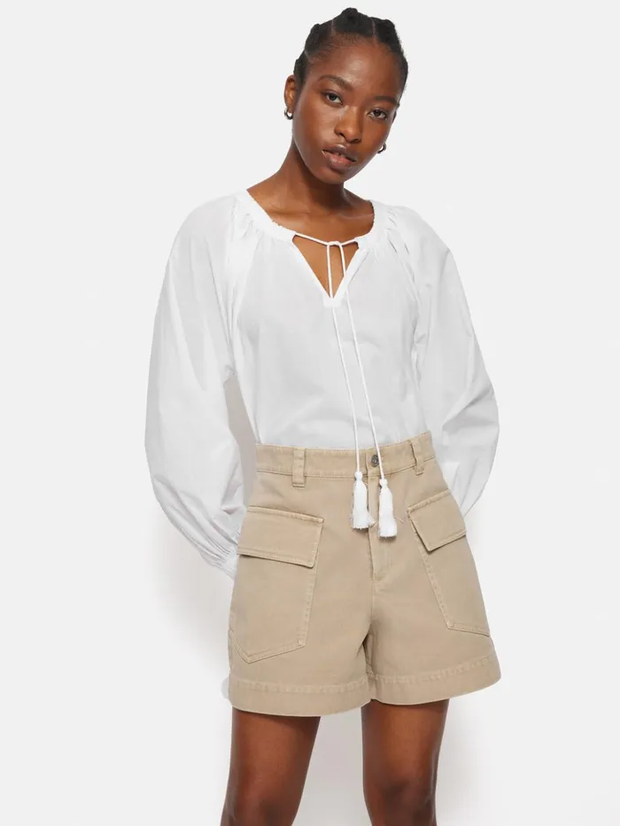 Jigsaw Gauze Gathered Top White Women Shirts and Tops
