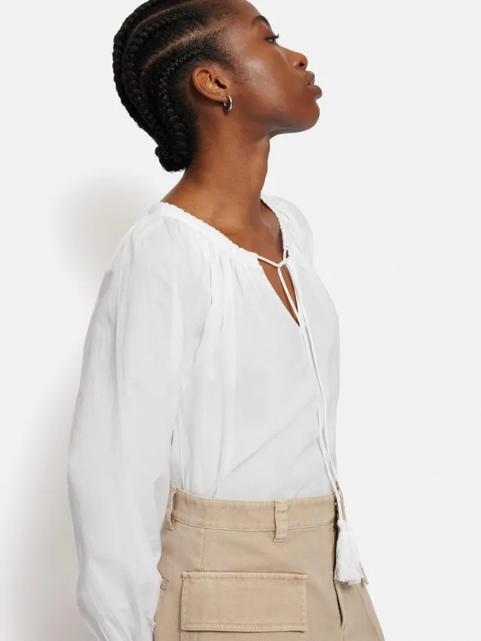 Jigsaw Gauze Gathered Top White Women Shirts and Tops