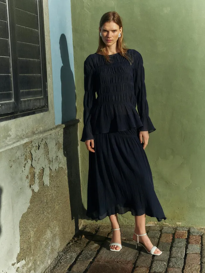 Jigsaw Gauze Viscose Ruched Skirt Blue Women Skirts