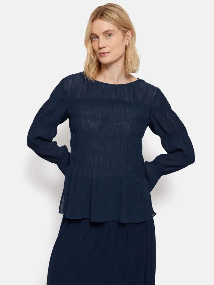 Jigsaw Gauze Viscose Ruched Top Blue Women Shirts and Tops