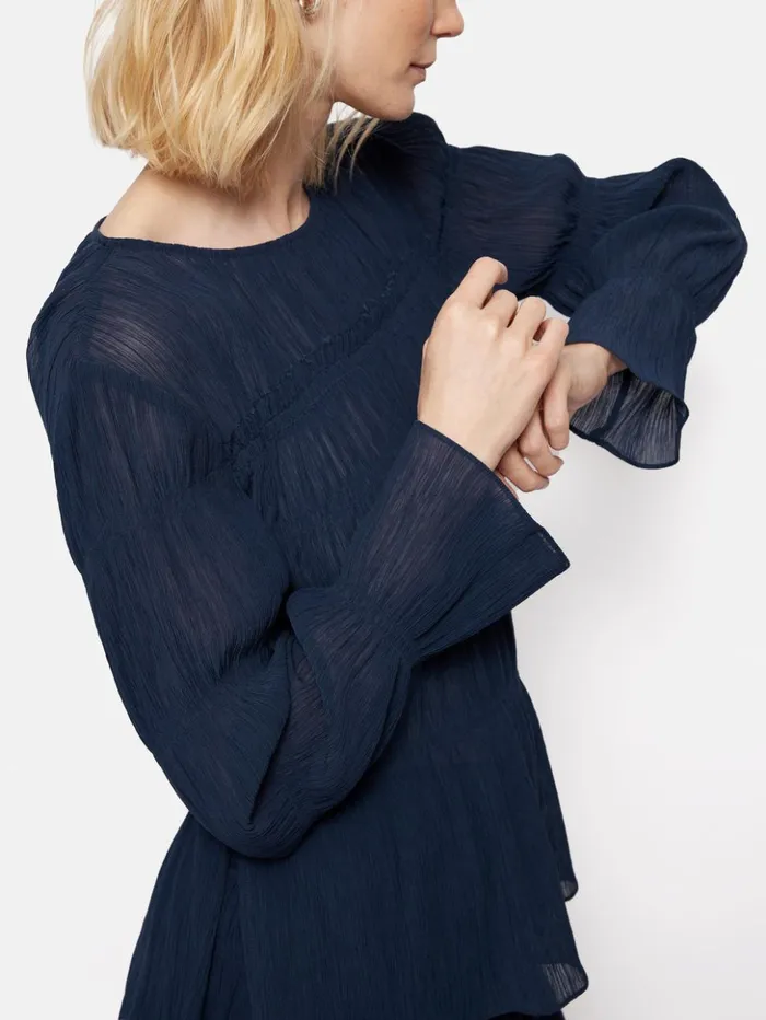 Jigsaw Gauze Viscose Ruched Top Blue Women Shirts and Tops