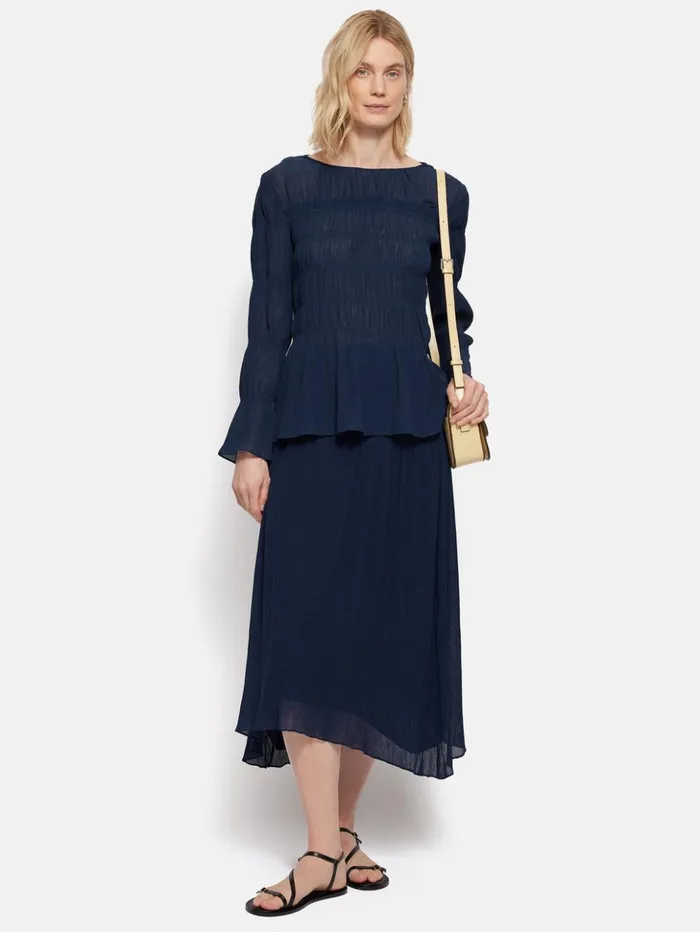 Jigsaw Gauze Viscose Ruched Top Blue Women Shirts and Tops