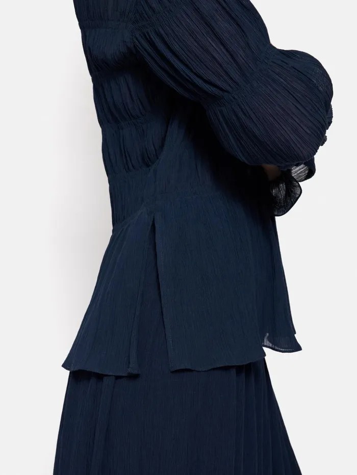 Jigsaw Gauze Viscose Ruched Top Blue Women Shirts and Tops