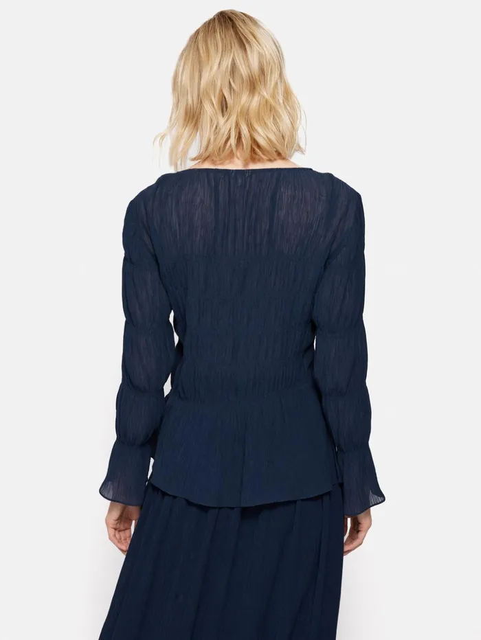 Jigsaw Gauze Viscose Ruched Top Blue Women Shirts and Tops