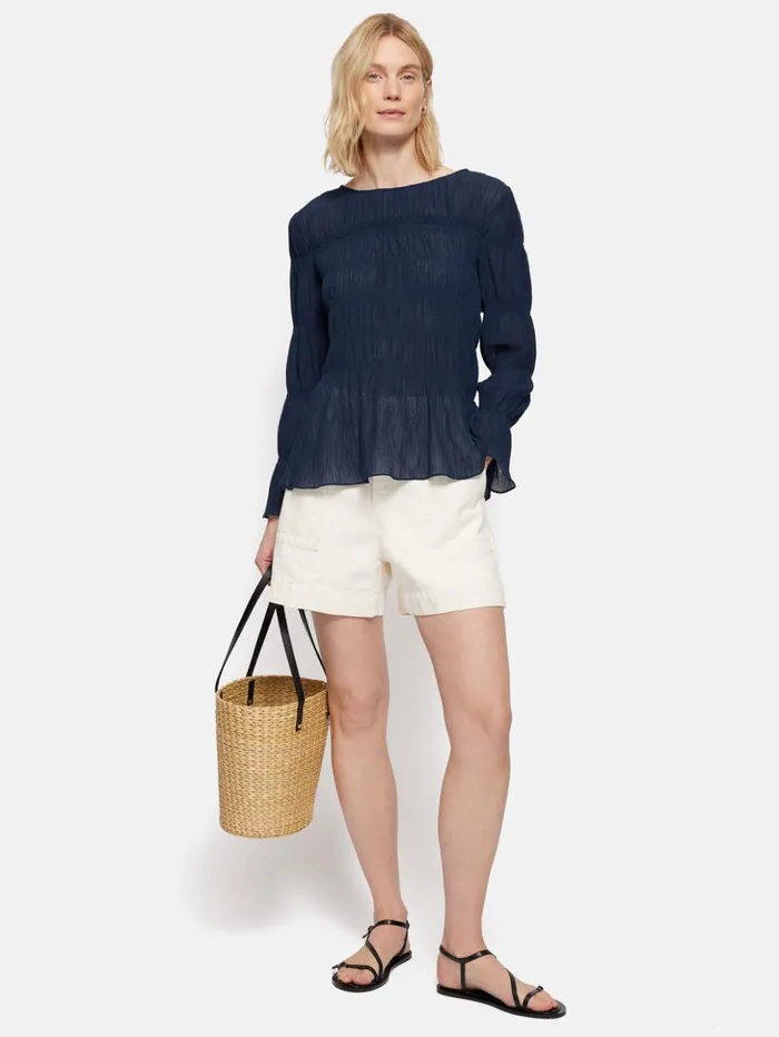 Jigsaw Gauze Viscose Ruched Top Blue Women Shirts and Tops