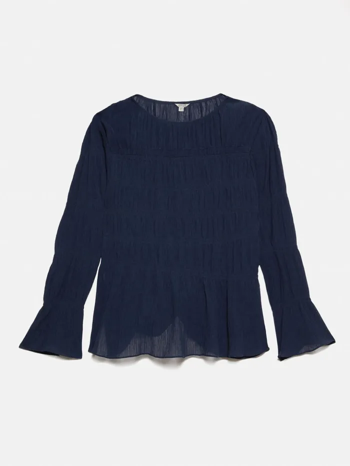 Jigsaw Gauze Viscose Ruched Top Blue Women Shirts and Tops