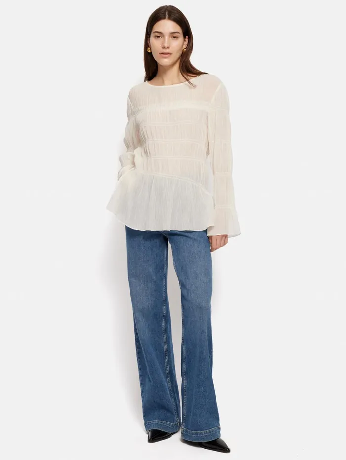 Jigsaw Gauze Viscose Ruched Top Ivory Women Shirts and Tops