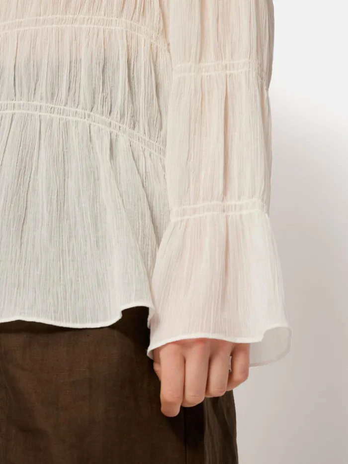 Jigsaw Gauze Viscose Ruched Top Ivory Women Shirts and Tops