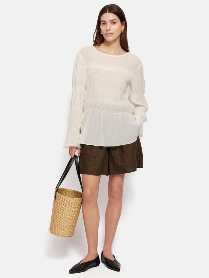 Jigsaw Gauze Viscose Ruched Top Ivory Women Shirts and Tops