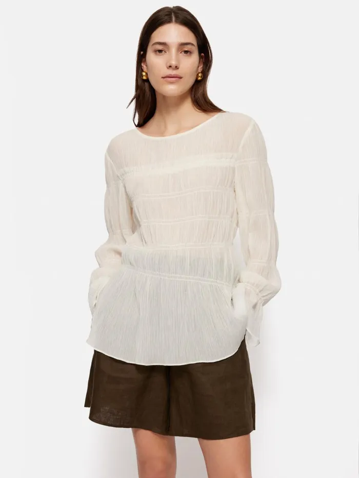 Jigsaw Gauze Viscose Ruched Top Ivory Women Shirts and Tops