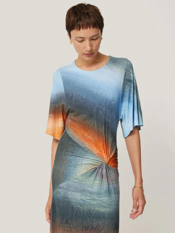 Jigsaw Glazed Abstract Twist Dress Blue Women Dresses and Jumpsuits