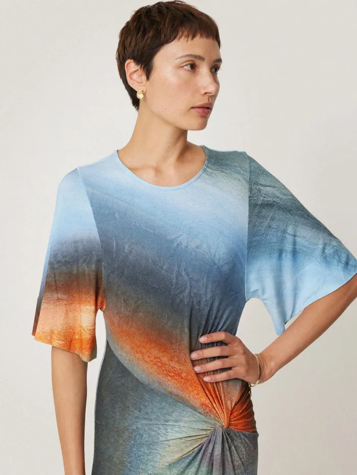 Jigsaw Glazed Abstract Twist Dress Blue Women Dresses and Jumpsuits