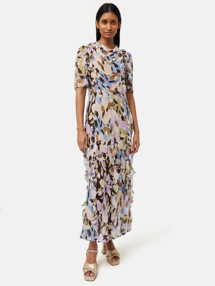 Jigsaw Graphic Pansy Crinkle Dress Lilac Women Dresses and Jumpsuits