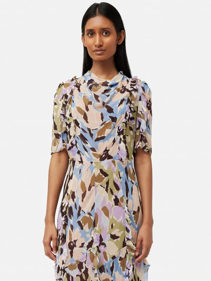 Jigsaw Graphic Pansy Crinkle Dress Lilac Women Dresses and Jumpsuits