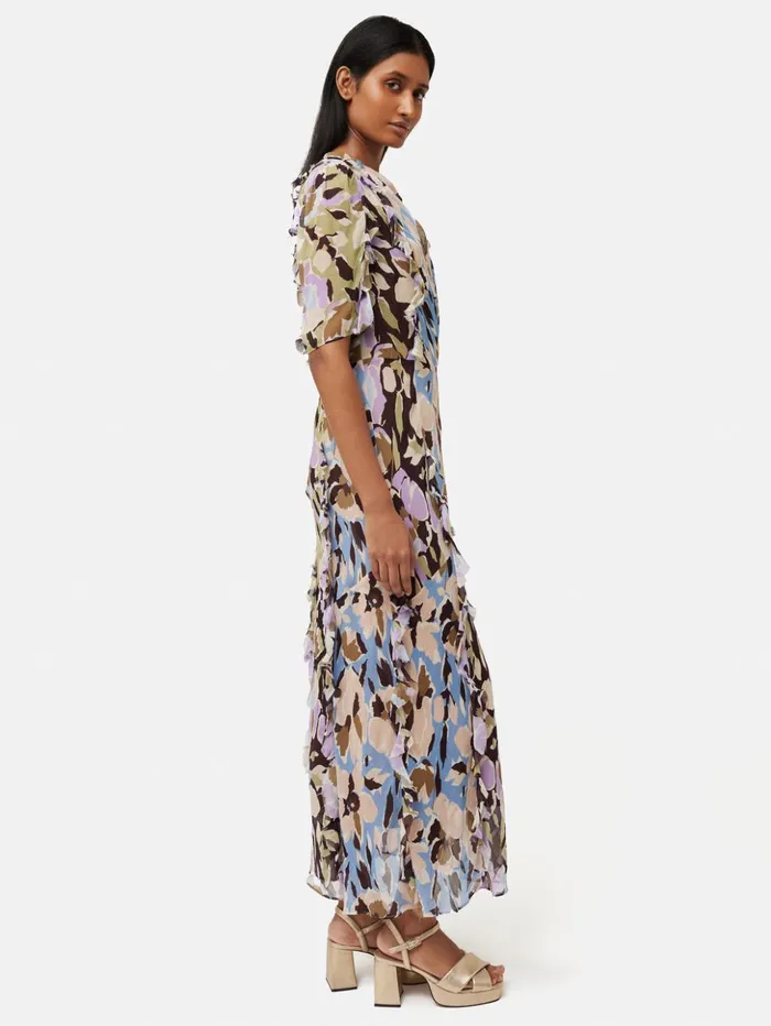Jigsaw Graphic Pansy Crinkle Dress Lilac Women Dresses and Jumpsuits