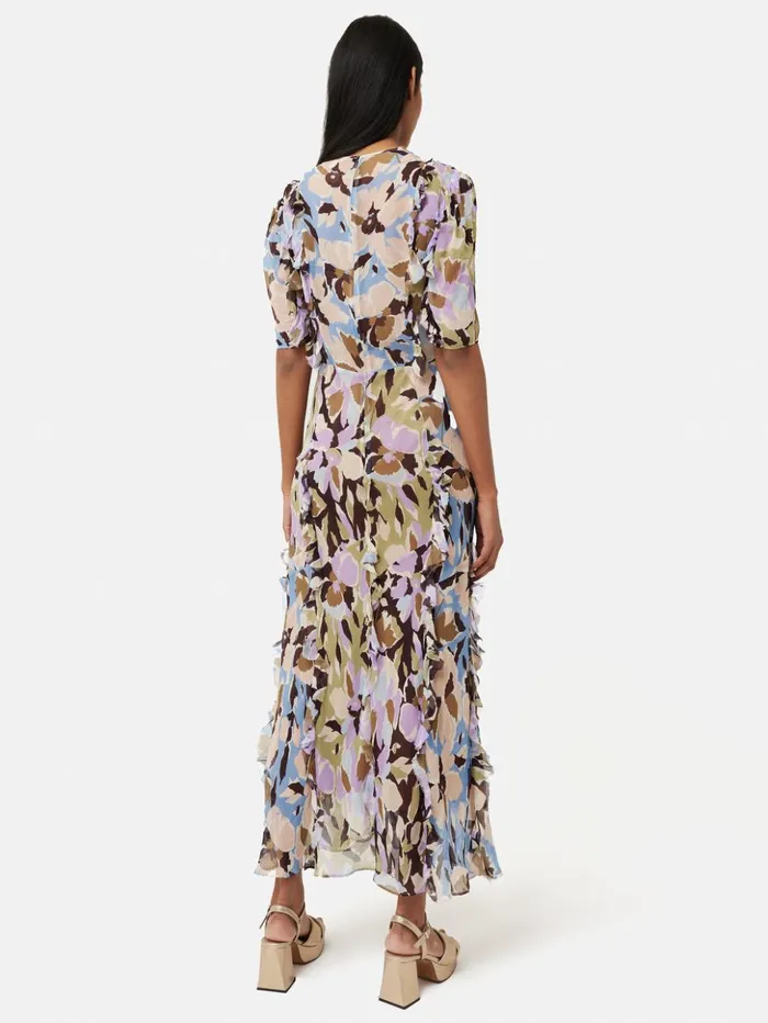 Jigsaw Graphic Pansy Crinkle Dress Lilac Women Dresses and Jumpsuits