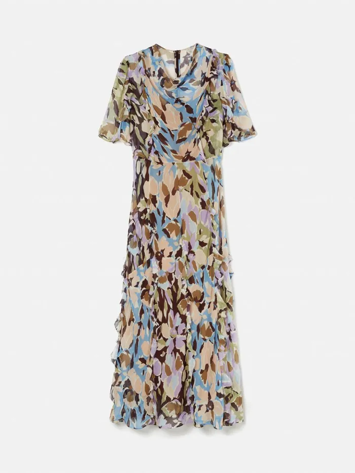 Jigsaw Graphic Pansy Crinkle Dress Lilac Women Dresses and Jumpsuits