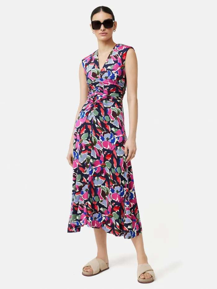 Jigsaw Graphic Pansy Jersey Dress Multi Women Dresses and Jumpsuits
