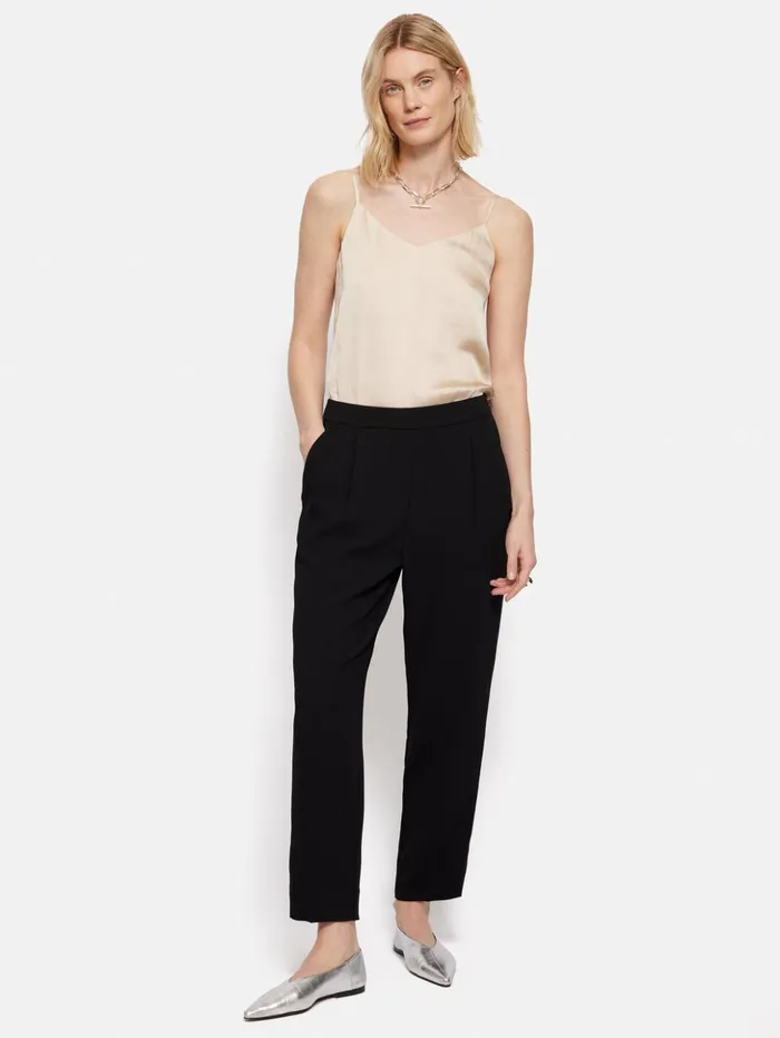 Jigsaw Grosgrain Trim Crepe Jogger Black Women Trousers