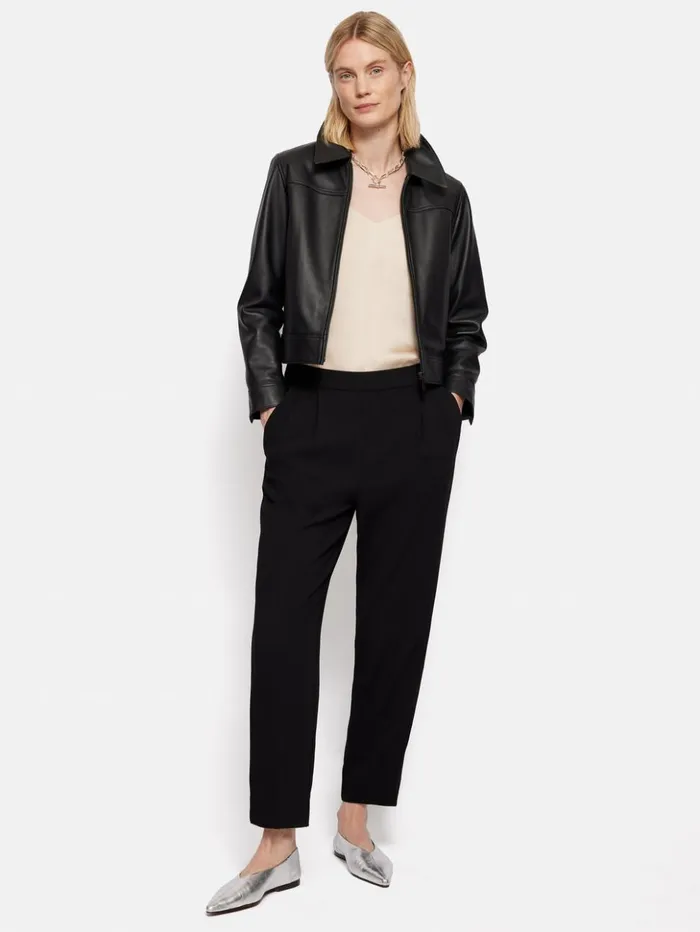 Jigsaw Grosgrain Trim Crepe Jogger Black Women Trousers