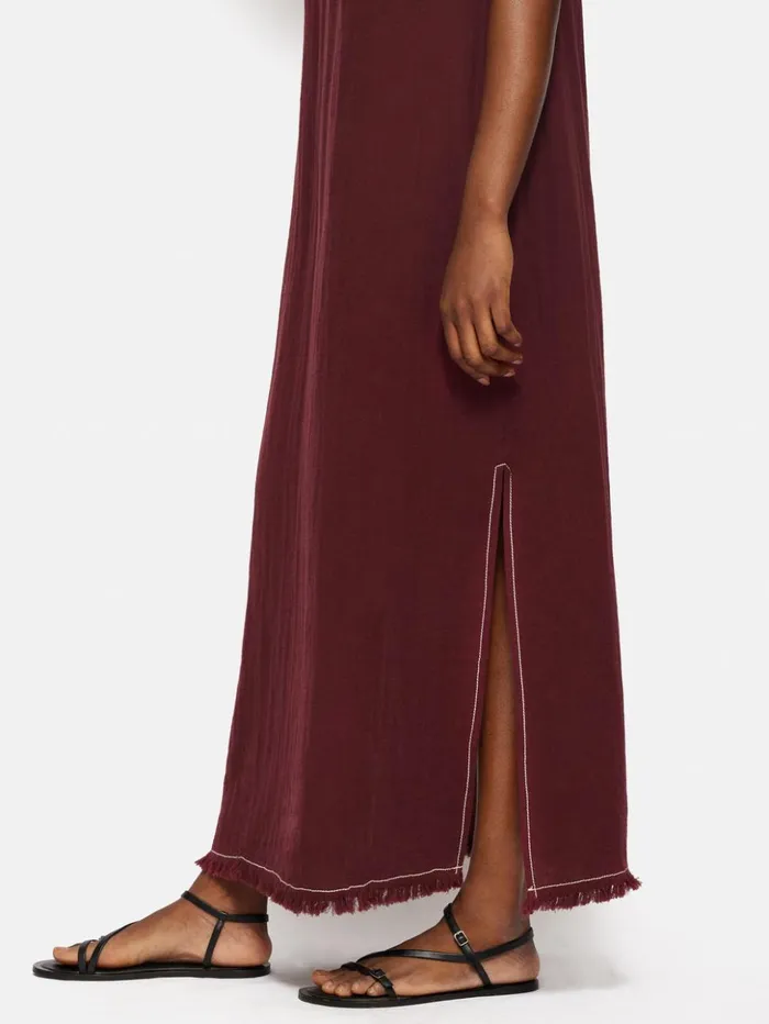 Jigsaw Halter Neck Cheesecloth Dress Burgundy Women Dresses and Jumpsuits