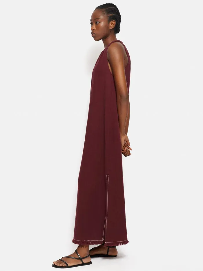 Jigsaw Halter Neck Cheesecloth Dress Burgundy Women Dresses and Jumpsuits