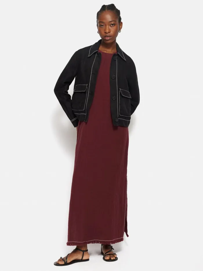 Jigsaw Halter Neck Cheesecloth Dress Burgundy Women Dresses and Jumpsuits