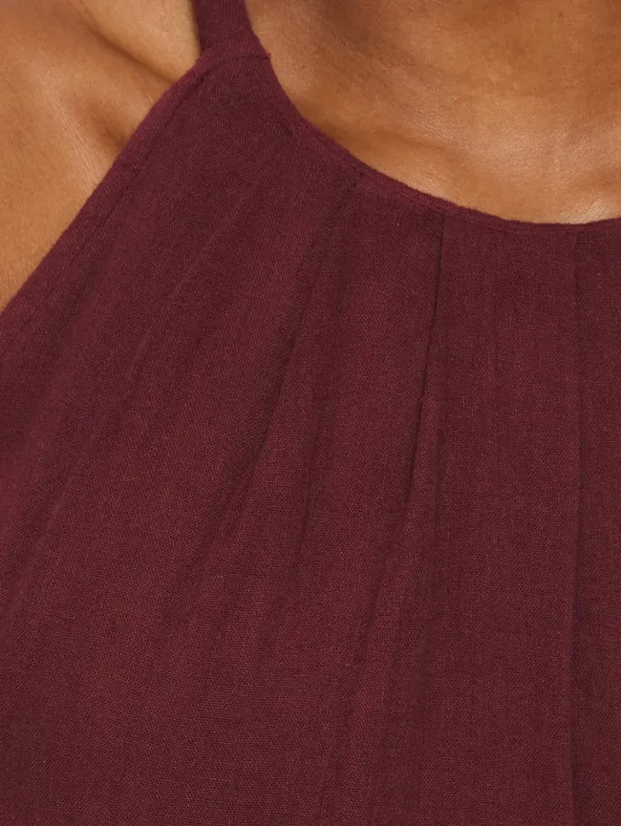 Jigsaw Halter Neck Cheesecloth Dress Burgundy Women Dresses and Jumpsuits