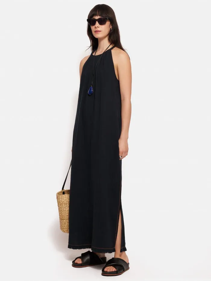 Jigsaw Halter Neck Cheesecloth Dress Navy Women Dresses and Jumpsuits
