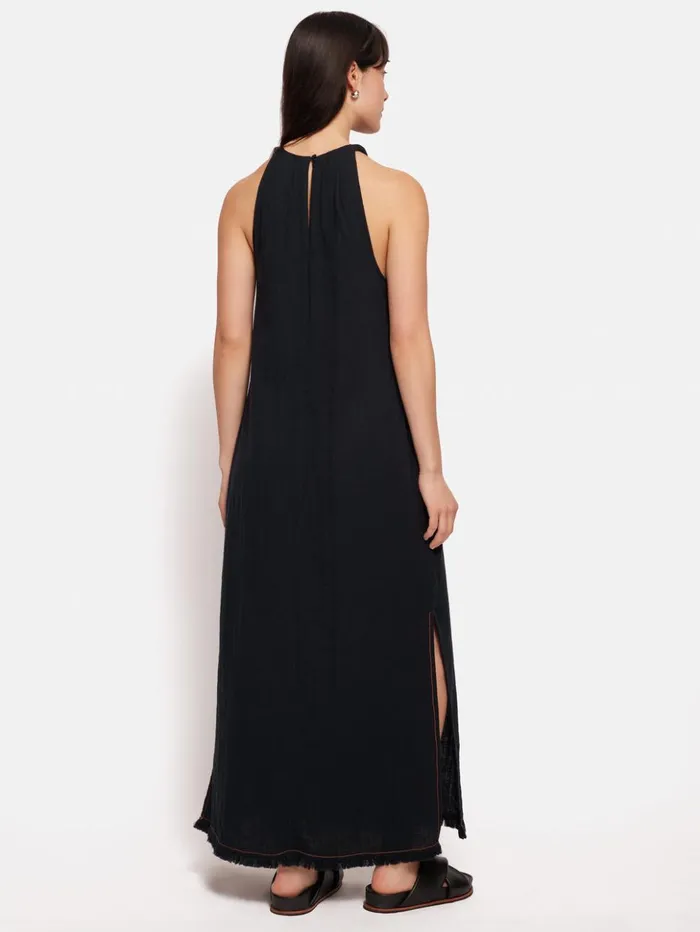 Jigsaw Halter Neck Cheesecloth Dress Navy Women Dresses and Jumpsuits
