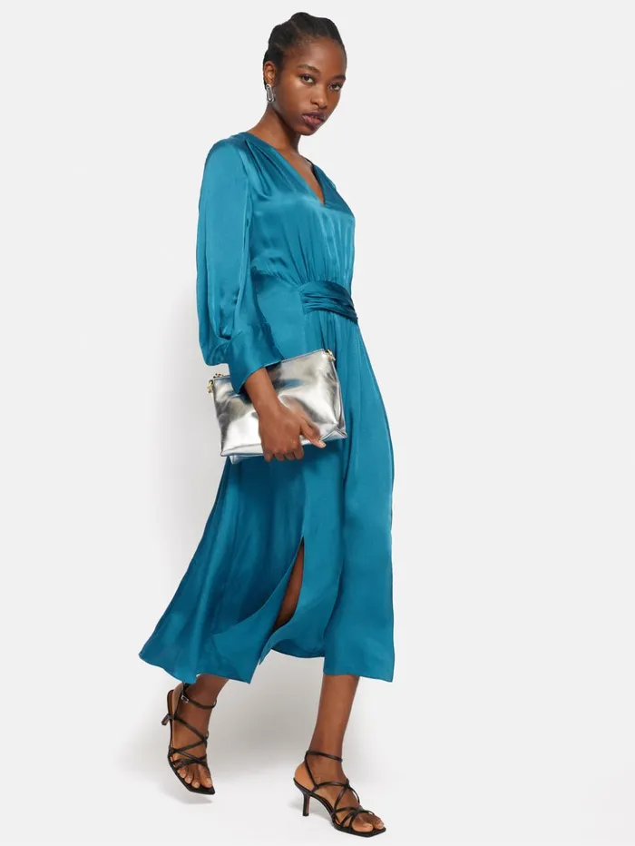 Jigsaw Hammered Satin Midi Dress Blue Women Dresses and Jumpsuits