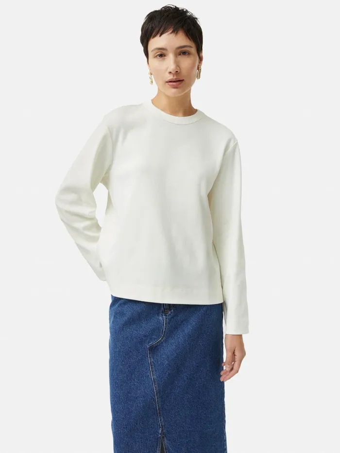 Jigsaw Heavy Cotton Sweatshirt Cream Women Shirts and Tops