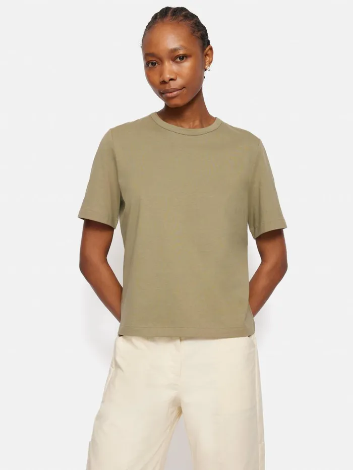 Jigsaw Heavy Cotton Tshirt Khaki Women Shirts and Tops