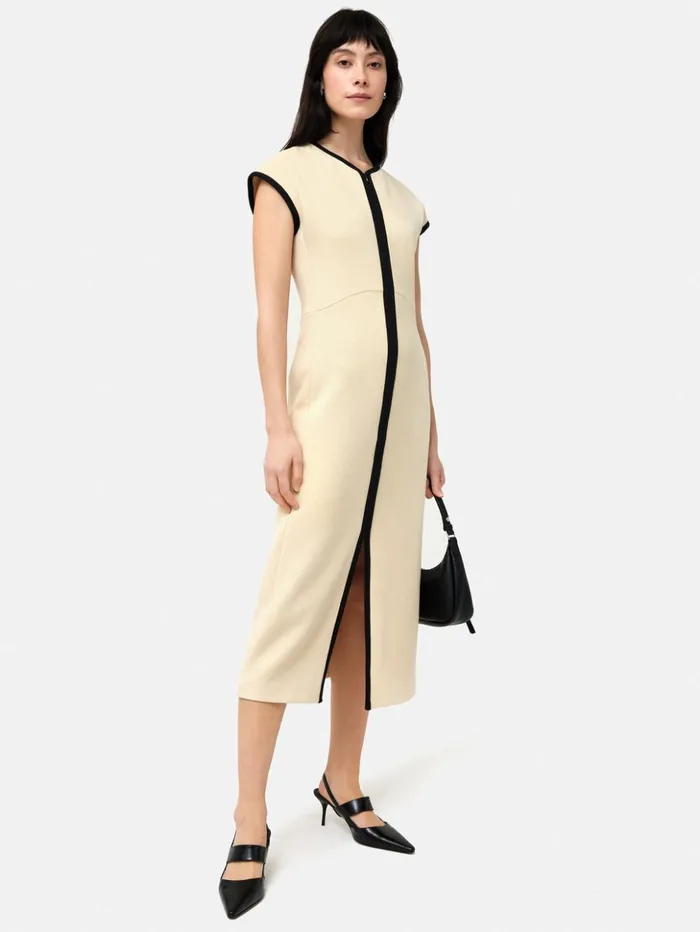 Jigsaw Heavy Crepe Zip Column Dress Cream Women Dresses and Jumpsuits