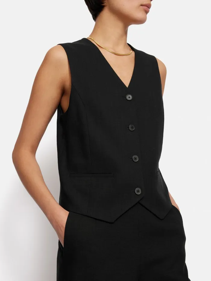 Jigsaw Hopsack Tailored Waistcoat Black Women Coats and Jackets