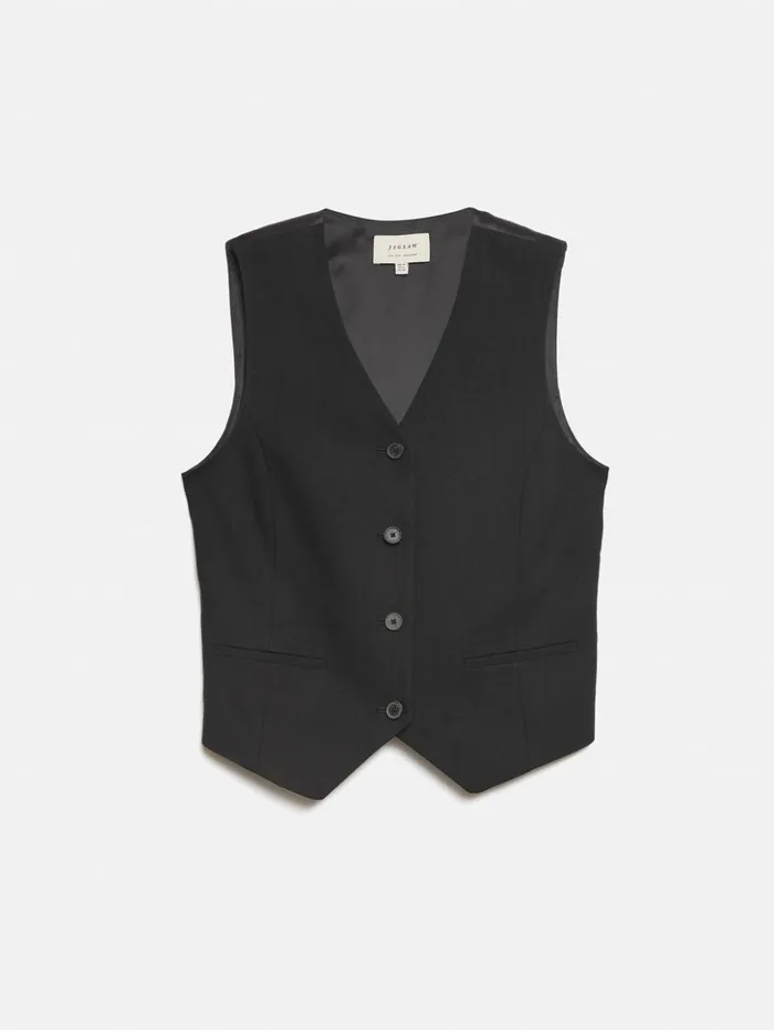 Jigsaw Hopsack Tailored Waistcoat Black Women Coats and Jackets